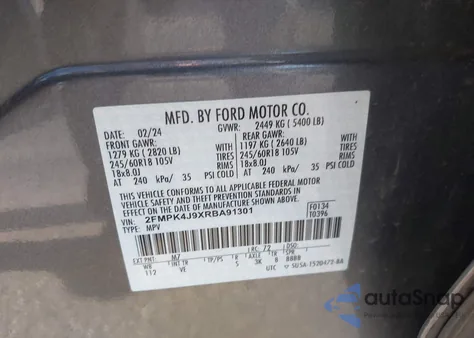 2024 Ford Edge Sel z USA, uszkodzony, nr VIN 2FMPK4J9XRBA91301